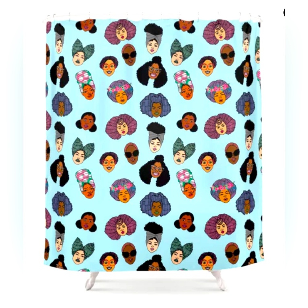 New Society 6 Black Hair Magic - Blue Shower Curtain
by DorcasCreates